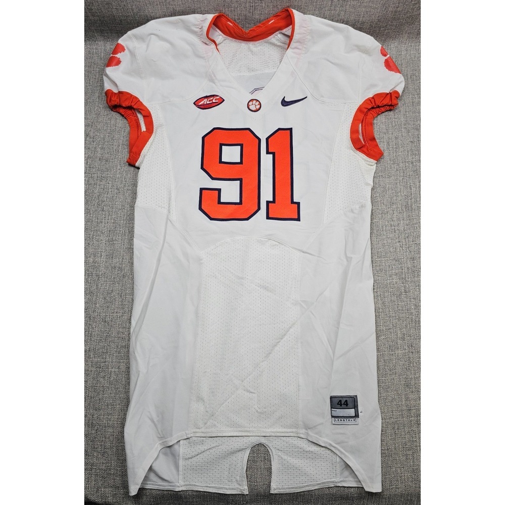 Clemson Tigers Football Jersey Mens 44 L White Game Worn Team Issued Nike #91‎